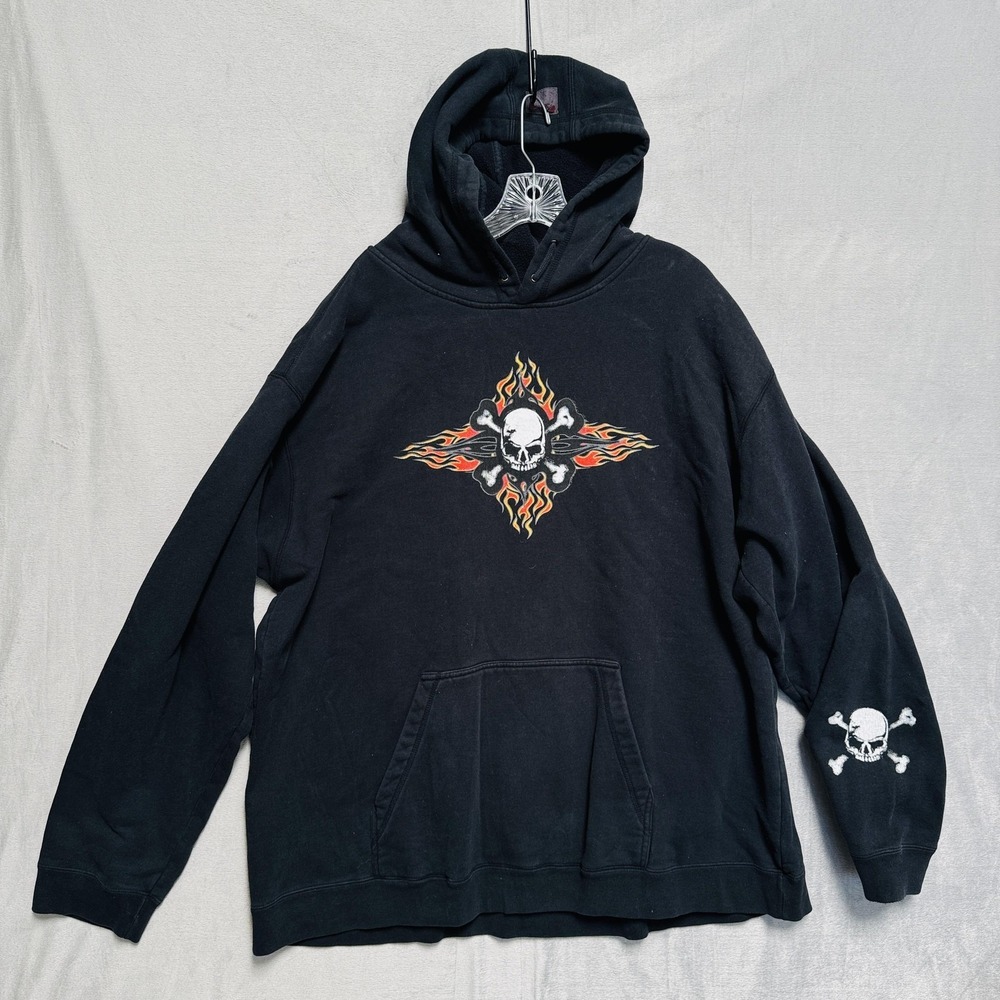 Xtreme Limit Hoodie XL Black Pullover Skull Flames Graphic Y2K Grunge‎ Skater